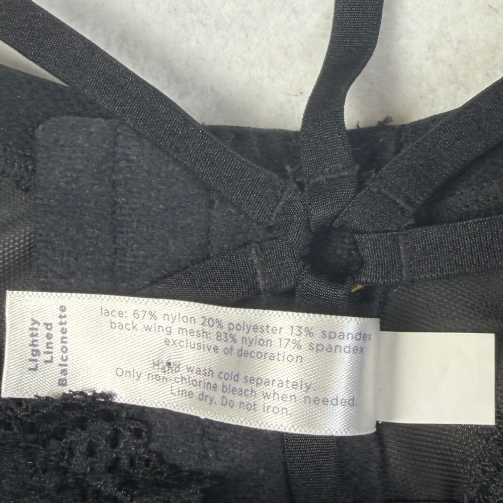 Cacique Black Lace Cage Strap Lightly Lined Balconette Bra 40DDD 610635, 1 Flaw - Picture 14 of 16